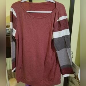 Women's Casual Long Sleeve Top - Red and Gray Block